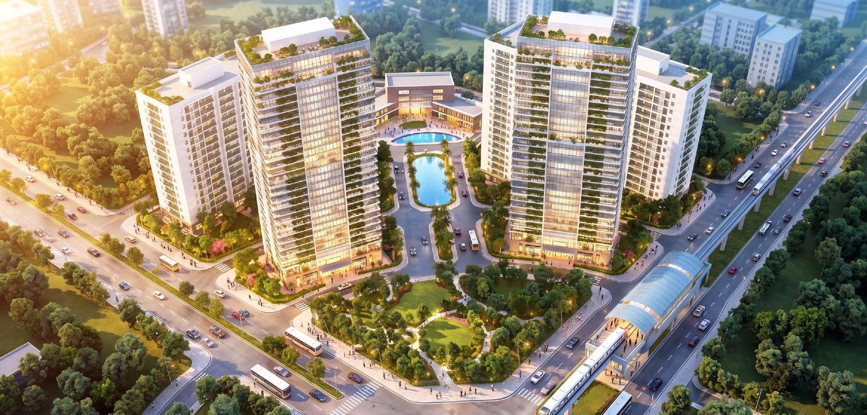 Phối cảnh minh họa khối tích Khu nhà ở xã hội Phú Đô (24–30 tầng)